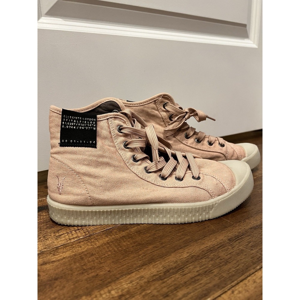 ALL SAINTS Demmy High Top Sneakers Womens US 9 Misty Pink Canvas Shoes Preppy